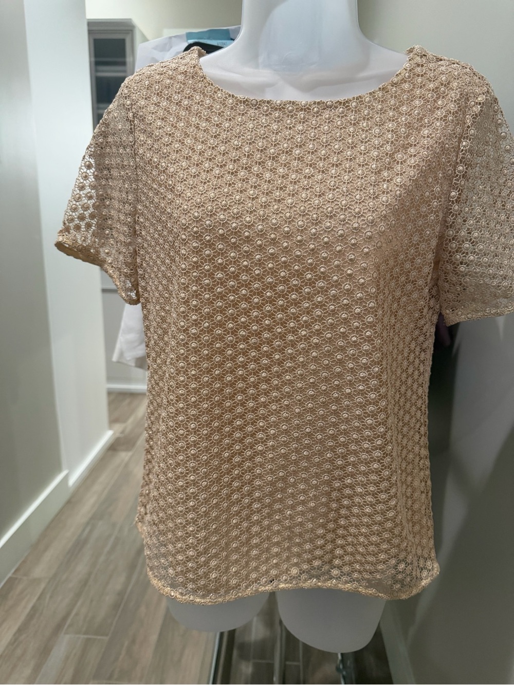 Diane Von Furstenberg (DVF) Gold Patterned Lace Overlay Top